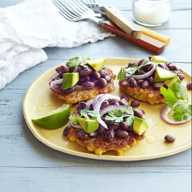 corn fritters with black bean salad