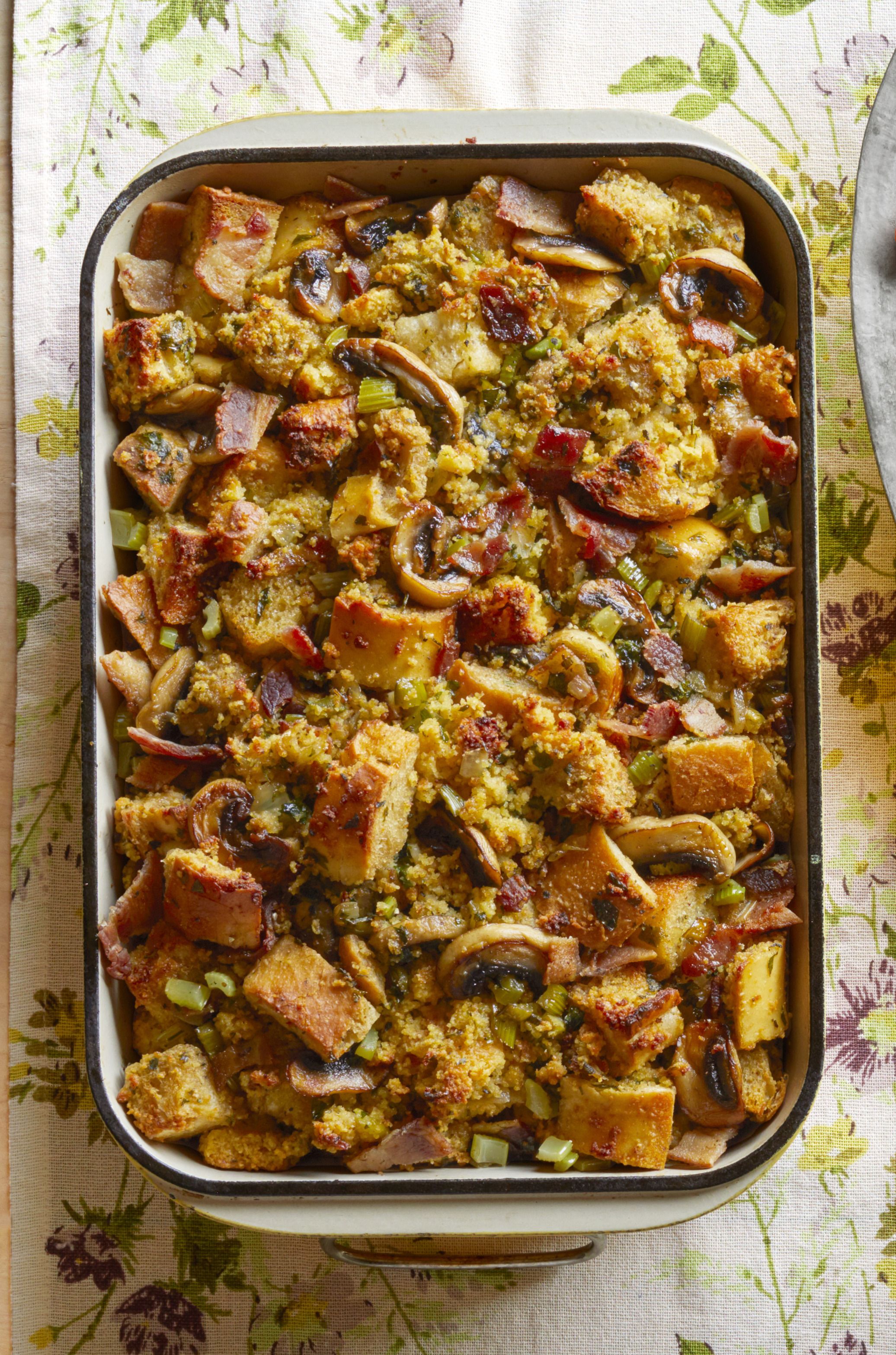 thanksgiving side dishes as cornbread bacon dressing with mushrooms