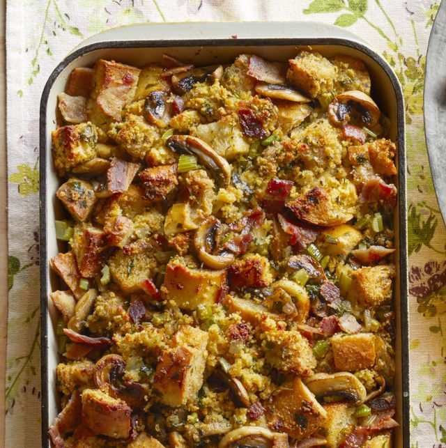 thanksgiving side dishes as cornbread bacon dressing with mushrooms