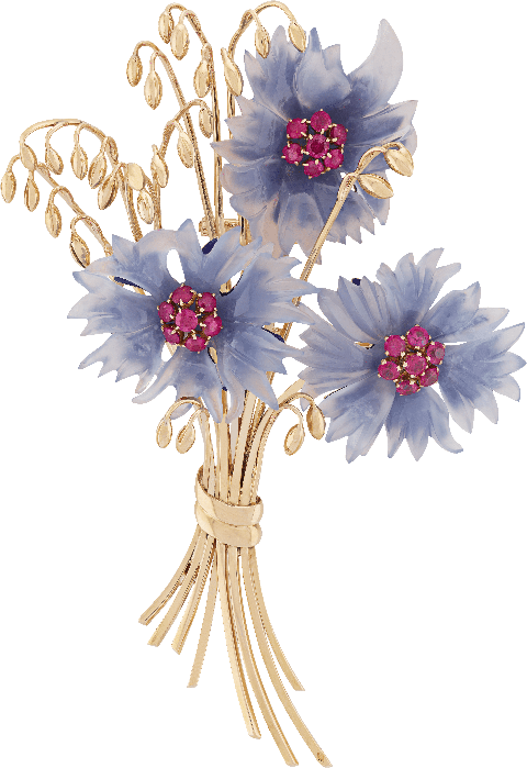 blueberries bouquet clip, 1938yellow gold, rubies, chalcedonyvan cleef  arpels collection