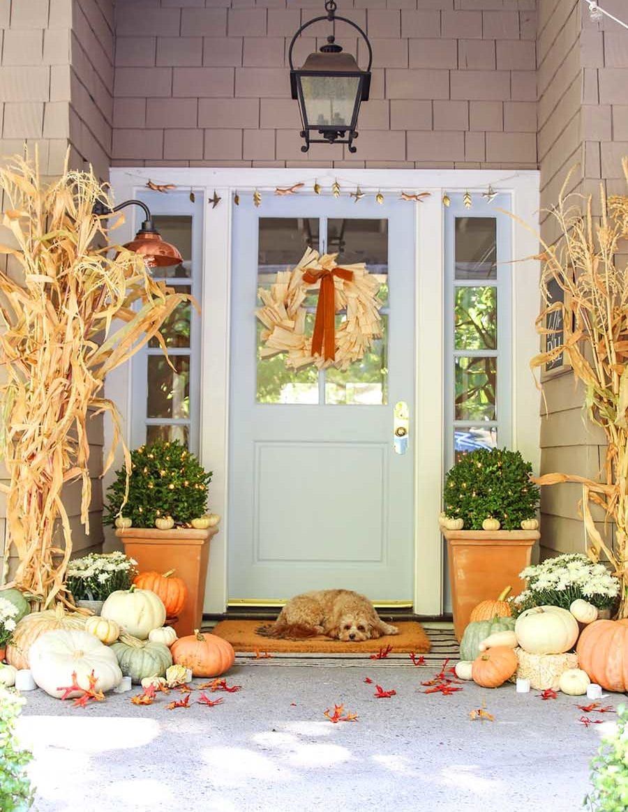 neutral porch outdoor pumpkin decorations