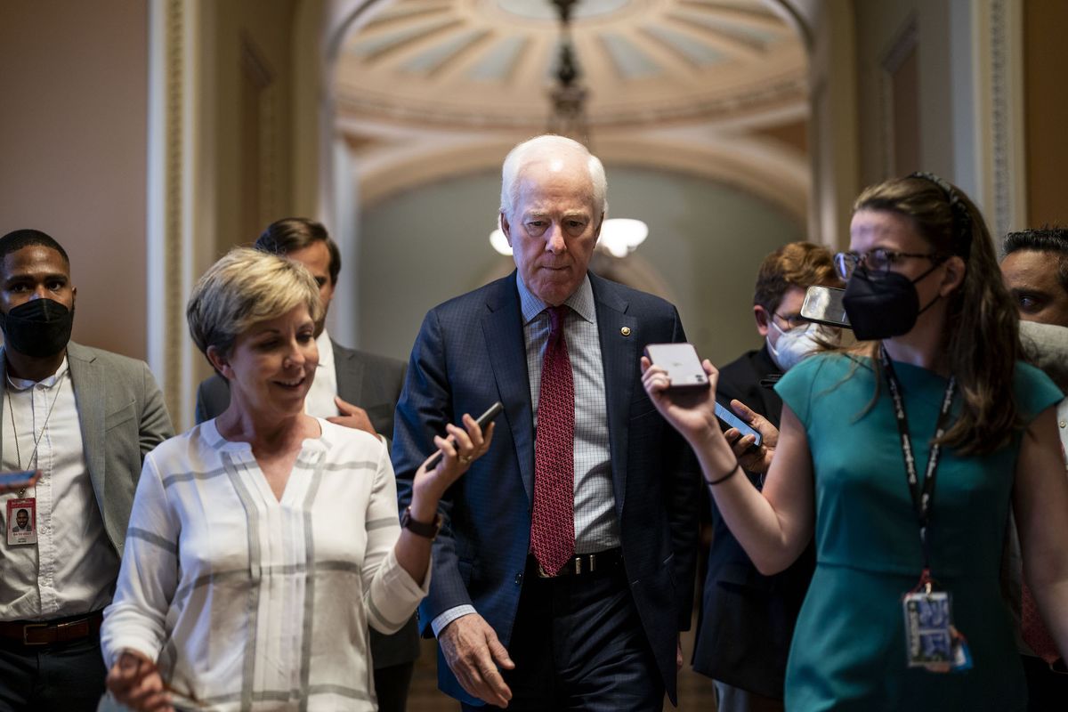 washington, dc   june 07 sen john cornyn r tx talks with reporters following party policy luncheons on capitol hill on tuesday, june 7, 2022 in washington, dc  kent nishimura  los angeles times via getty images