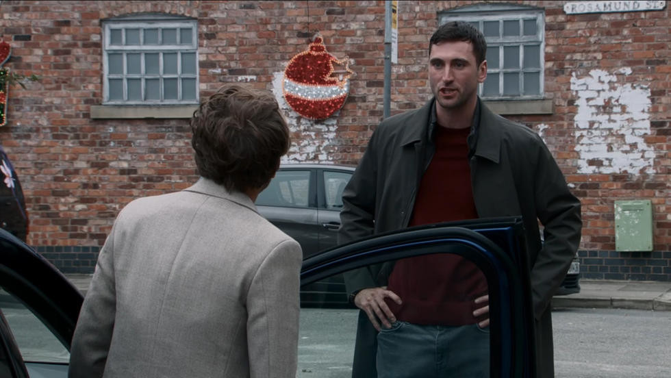coronation street kit green and david platt arguing in the street