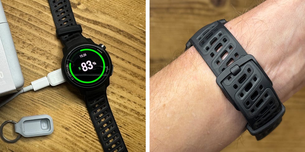 smartwatch charging with battery percentage displayed