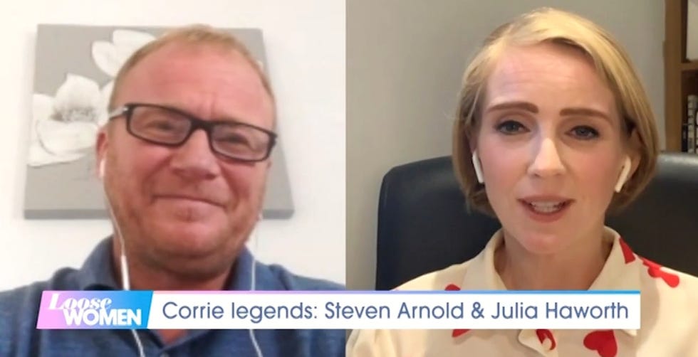 coronation street stars steven arnold and julia haworth reunite on loose women