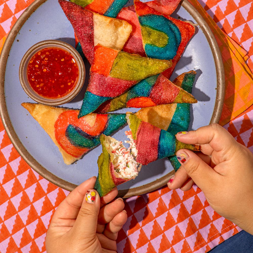 This Rainbow Crab Rangoon Recipe Is the Perfect Excuse for a Paint-and-Sip Party