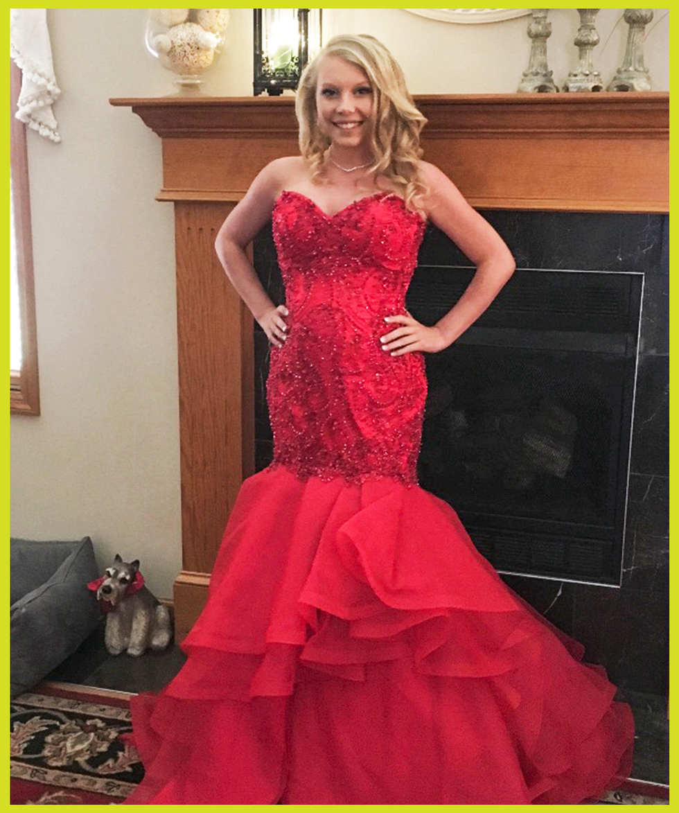 Gown, Dress, Clothing, Shoulder, Bridal party dress, Formal wear, Red, Strapless dress, Haute couture, Fashion model, 