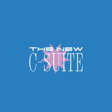 text graphic featuring the phrase the new csuite against a blue background with a pink star