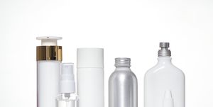 cosmetic products on white background