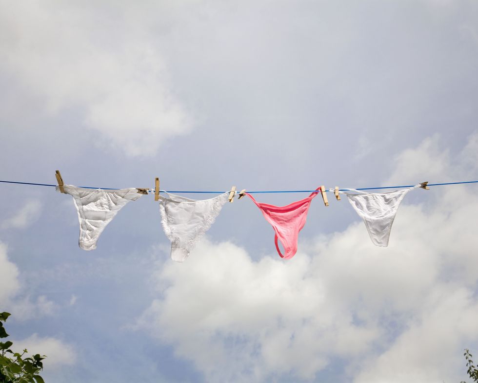 women's underwear hanging on washing line
