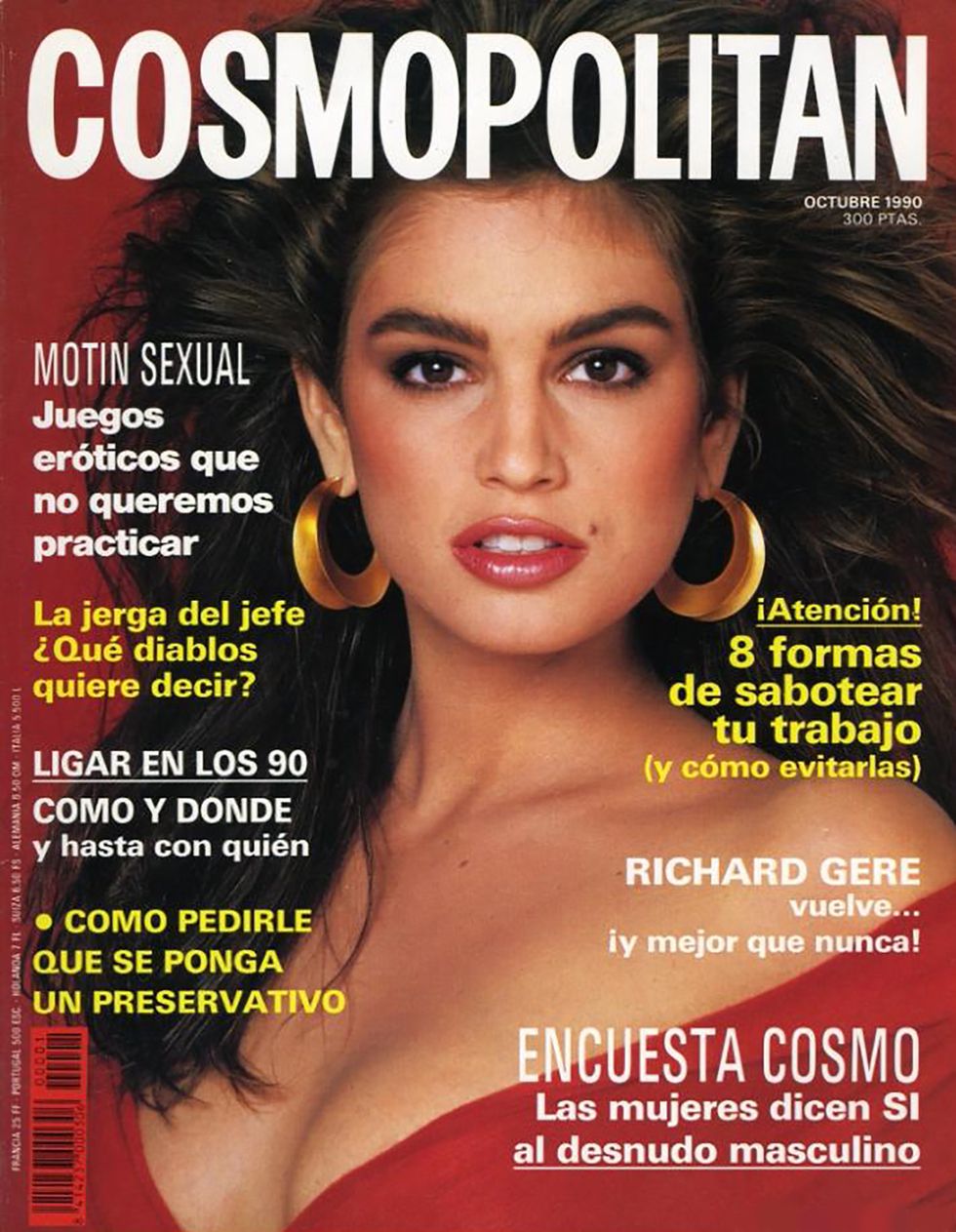 cindy crawford portada de cosmopolitan españa, octubre 1990