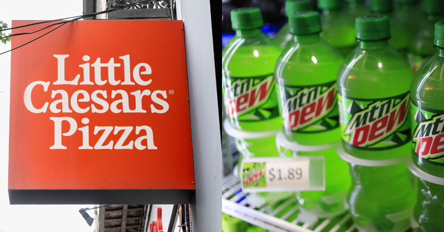side by side of mountain dew and little caesars