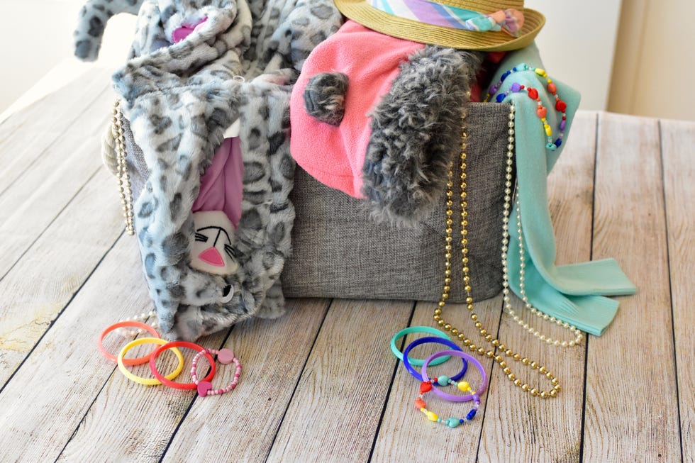 children dress up costumes and jewelry for make believe fun and play acting