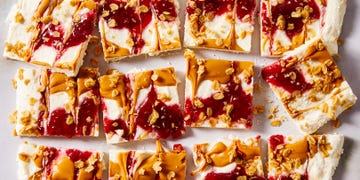 cottage cheese with peanut butter, raspberry jam, and granola