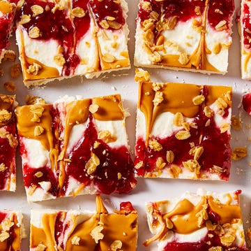 Cottage Cheese Bark cottage cheese with peanut butter, raspberry jam, and granola