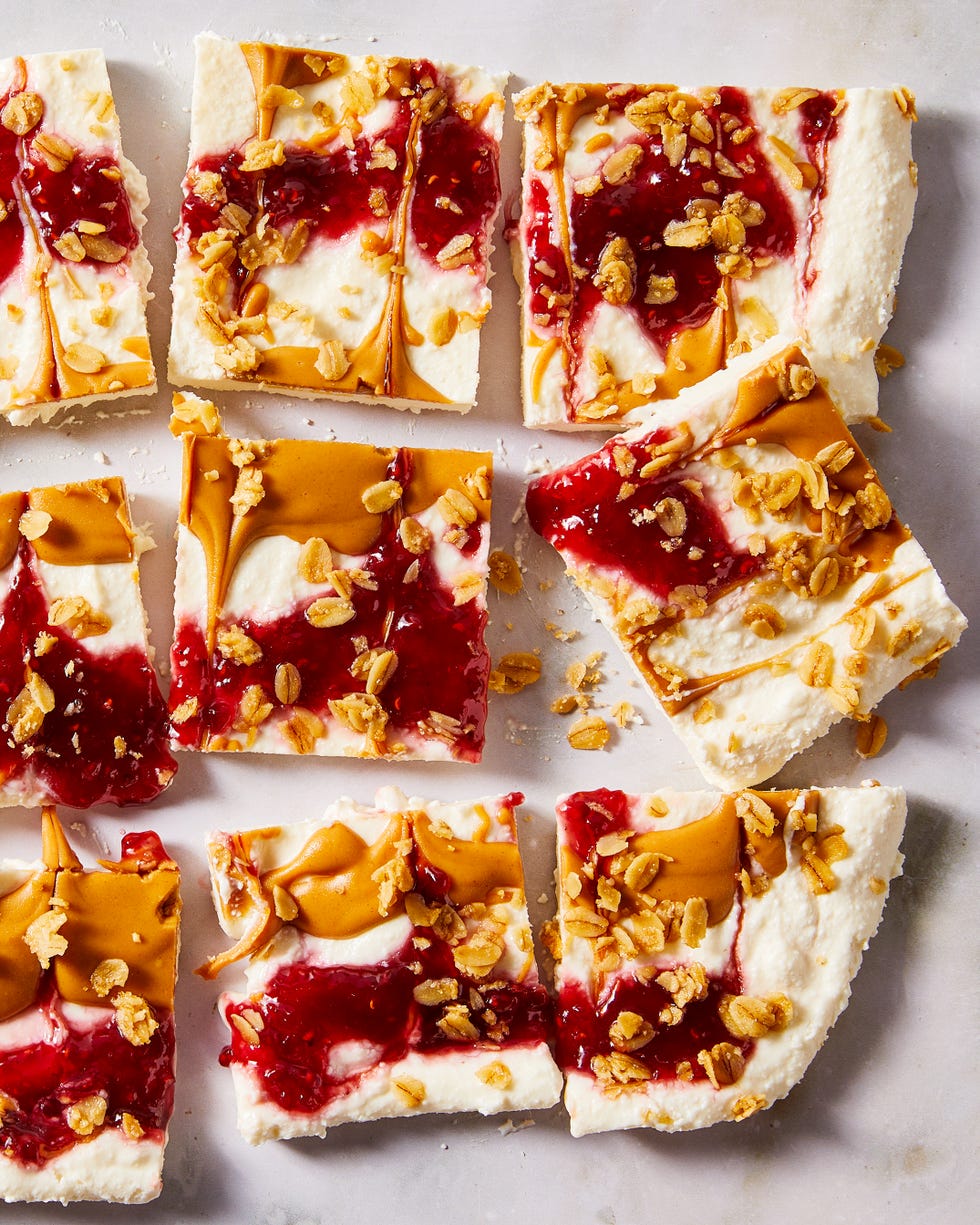 cottage cheese with peanut butter, raspberry jam, and granola