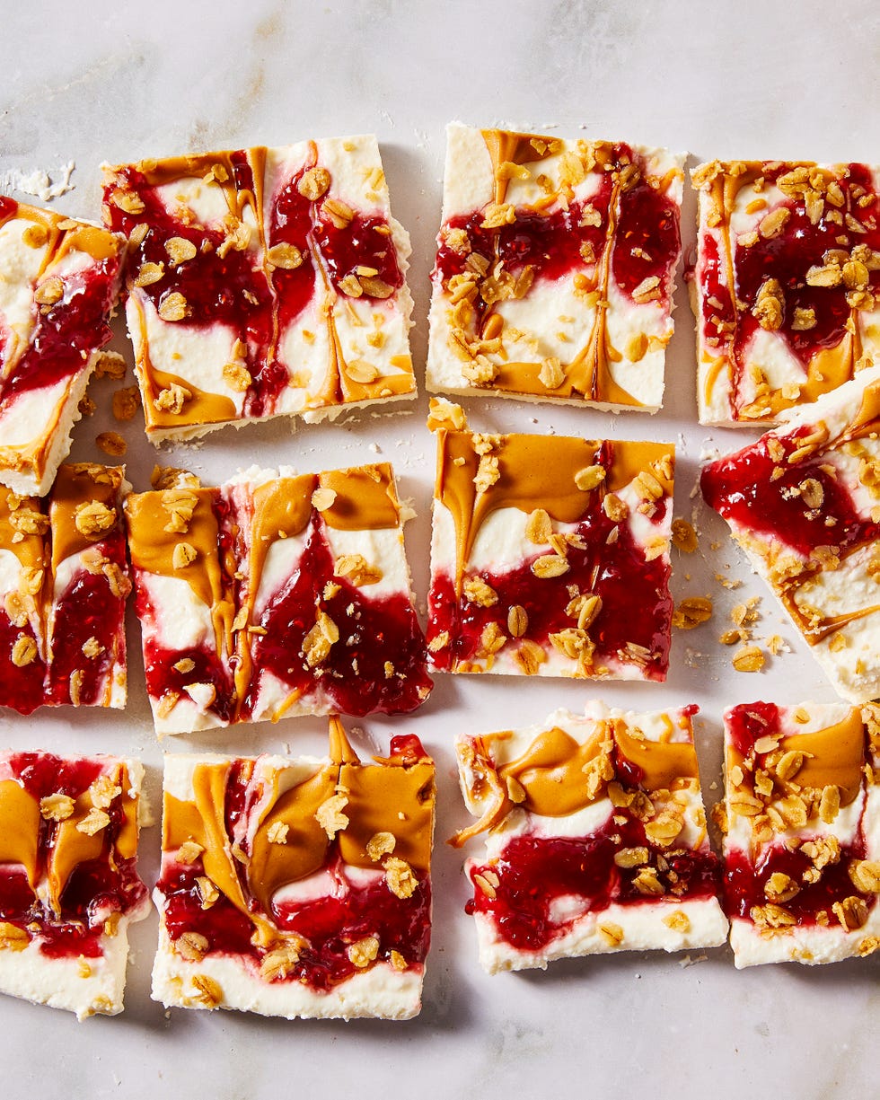 cottage cheese with peanut butter, raspberry jam, and granola
