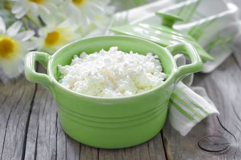 Cottage cheese in a green dish