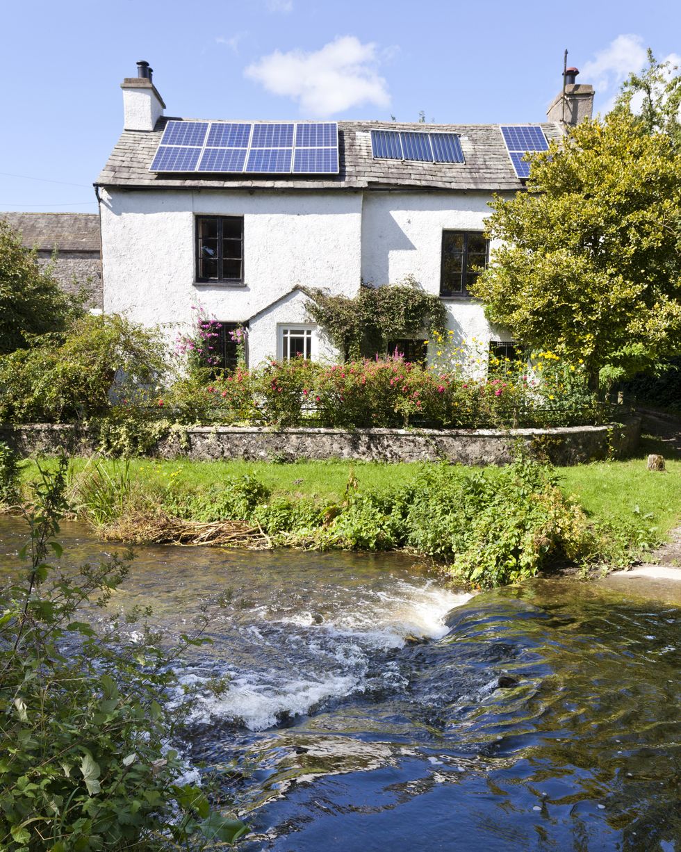 solar panels on a cottage at stainton, cumbria