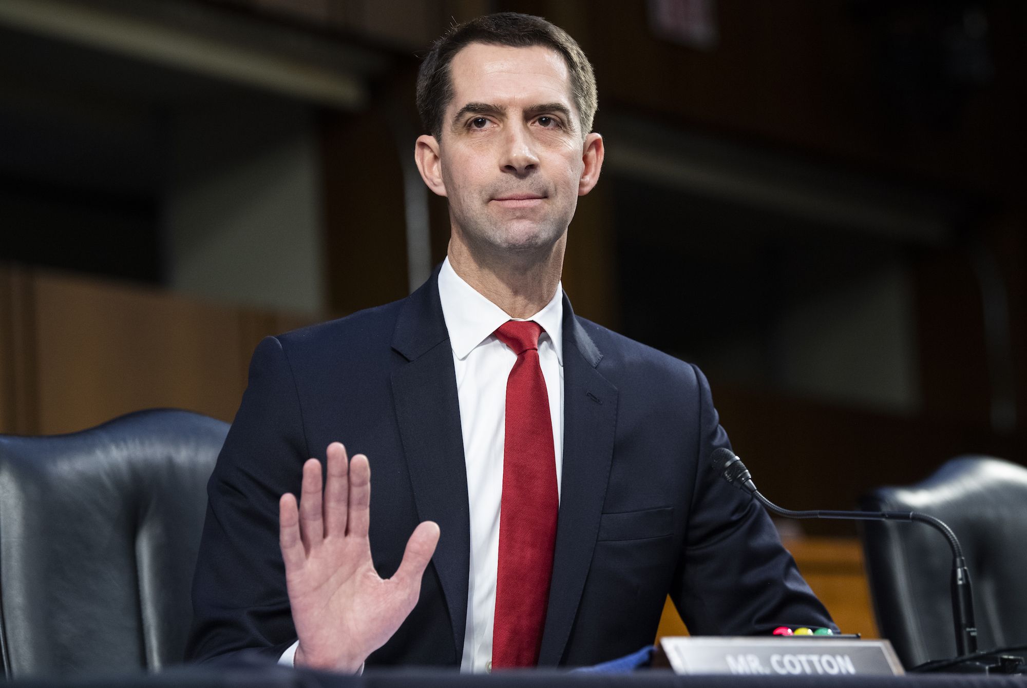 united states   march 09 sen tom cotton, r ark, asks a question during the senate judiciary committee confirmation hearing for lisa monaco, nominee for deputy attorney general, and vanita gupta, nominee for associate attorney general, in hart building on tuesday, march 9, 2021 photo by tom williamscq roll call
