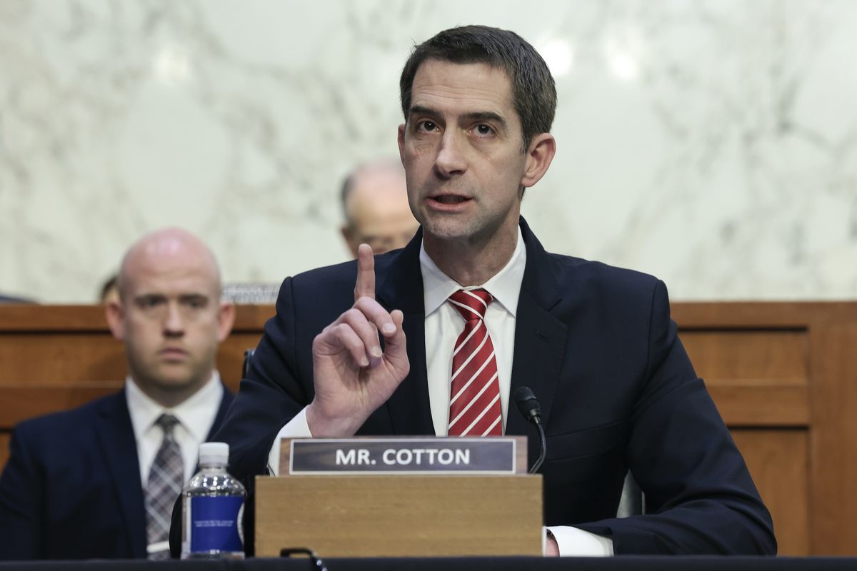 washington, dc   april 4 sen tom cotton r ar speaks during a senate judiciary committee business meeting to vote on supreme court nominee judge ketanji brown jackson on capitol hill, april 4, 2022 in washington, dc a confirmation vote from the full senate will come later this week photo by anna moneymakergetty images