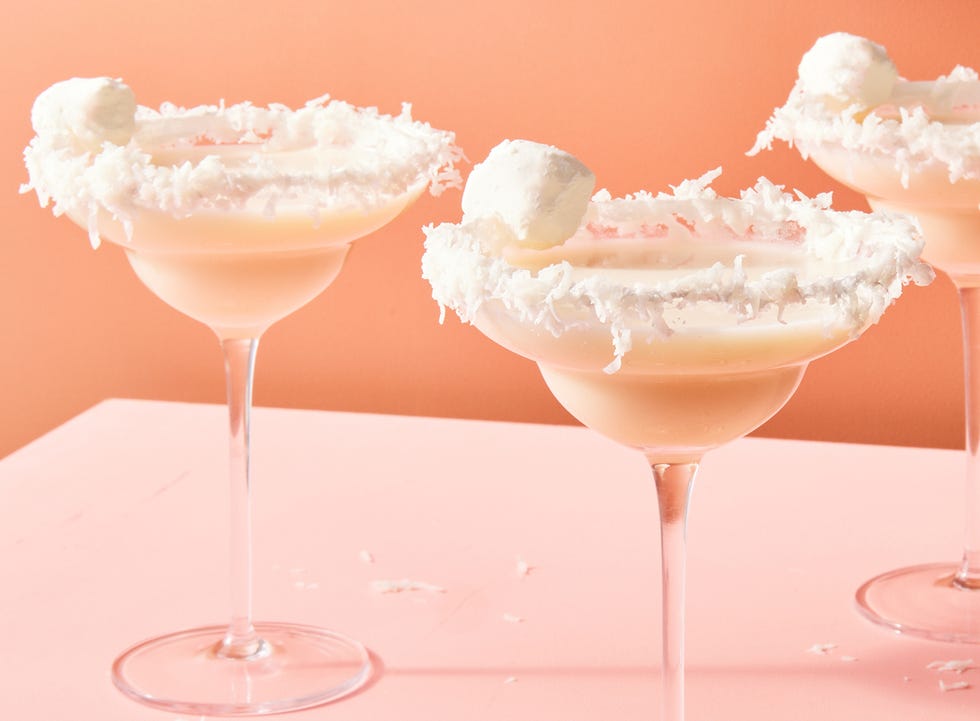 cottontail margaritas with a coconut rim and marshmallow garnish