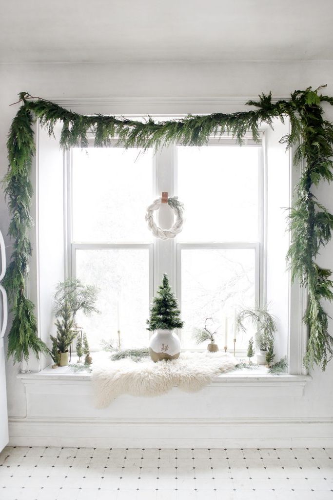christmas window decorations  winter wonderland window seat