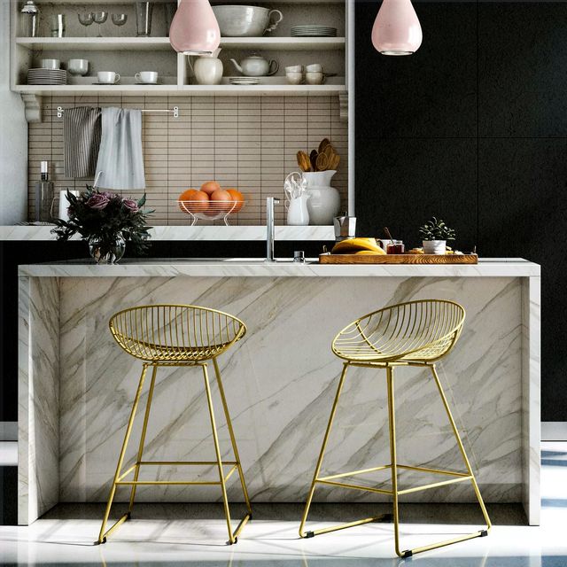 Gold Frame with White Seat Swivel Kitchen Island Counter Bar Stool