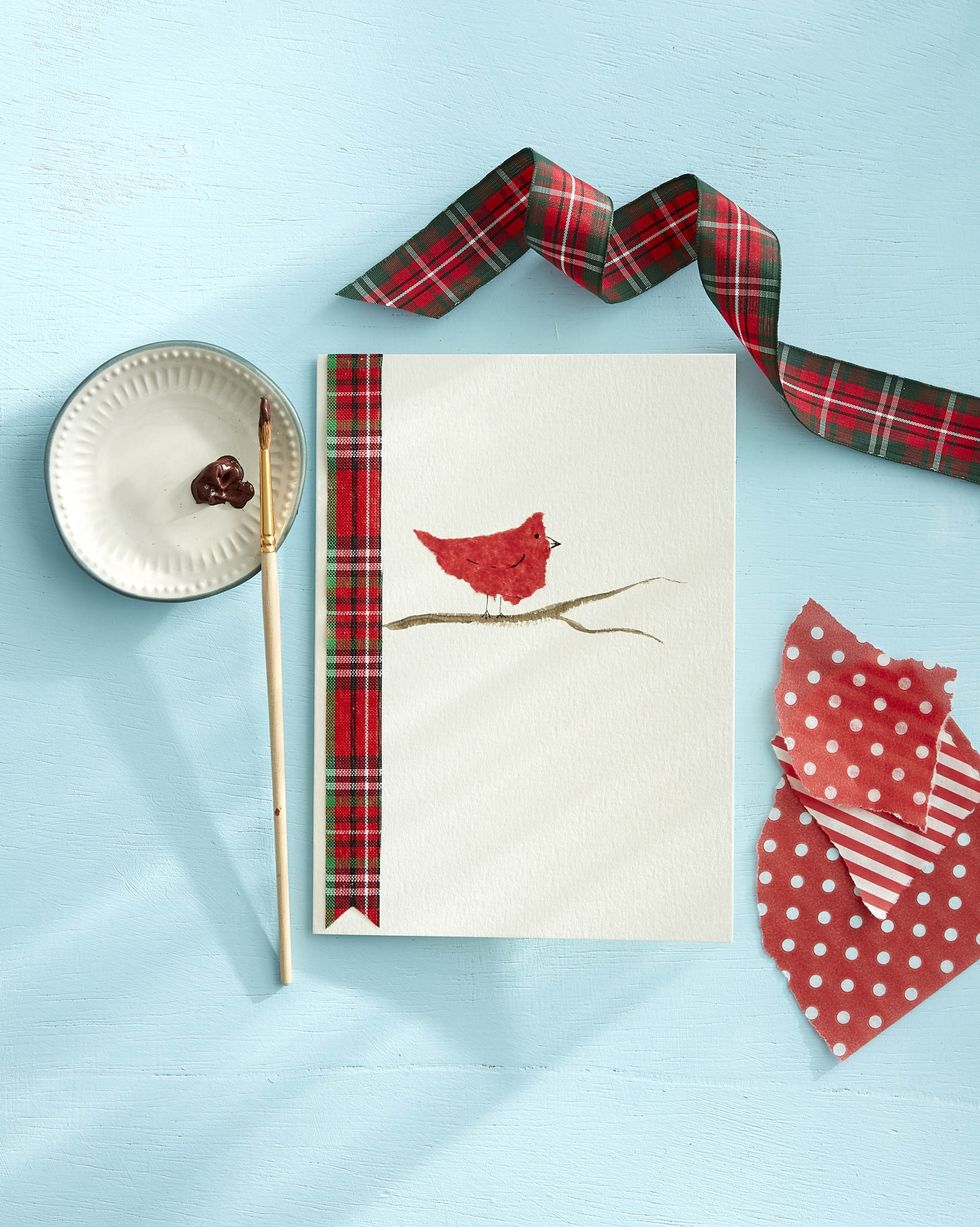 tissue paper bird on a diy holiday card