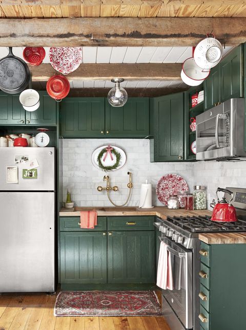 Small Kitchen Forest Green Cabinets