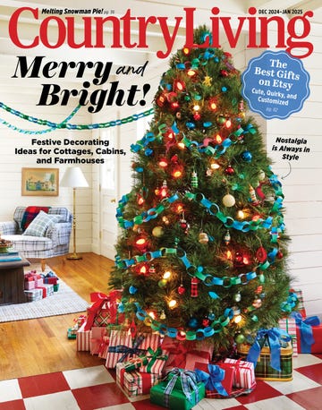 christmasthemed magazine cover featuring a decorated tree and gifts