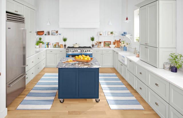 75 Kitchen with Blue Cabinets and White Appliances Ideas You'll Love -  January, 2024