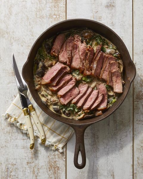 steak with creamy mushrooms and spinach