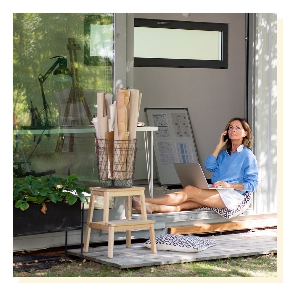 woman working outside in her home office
