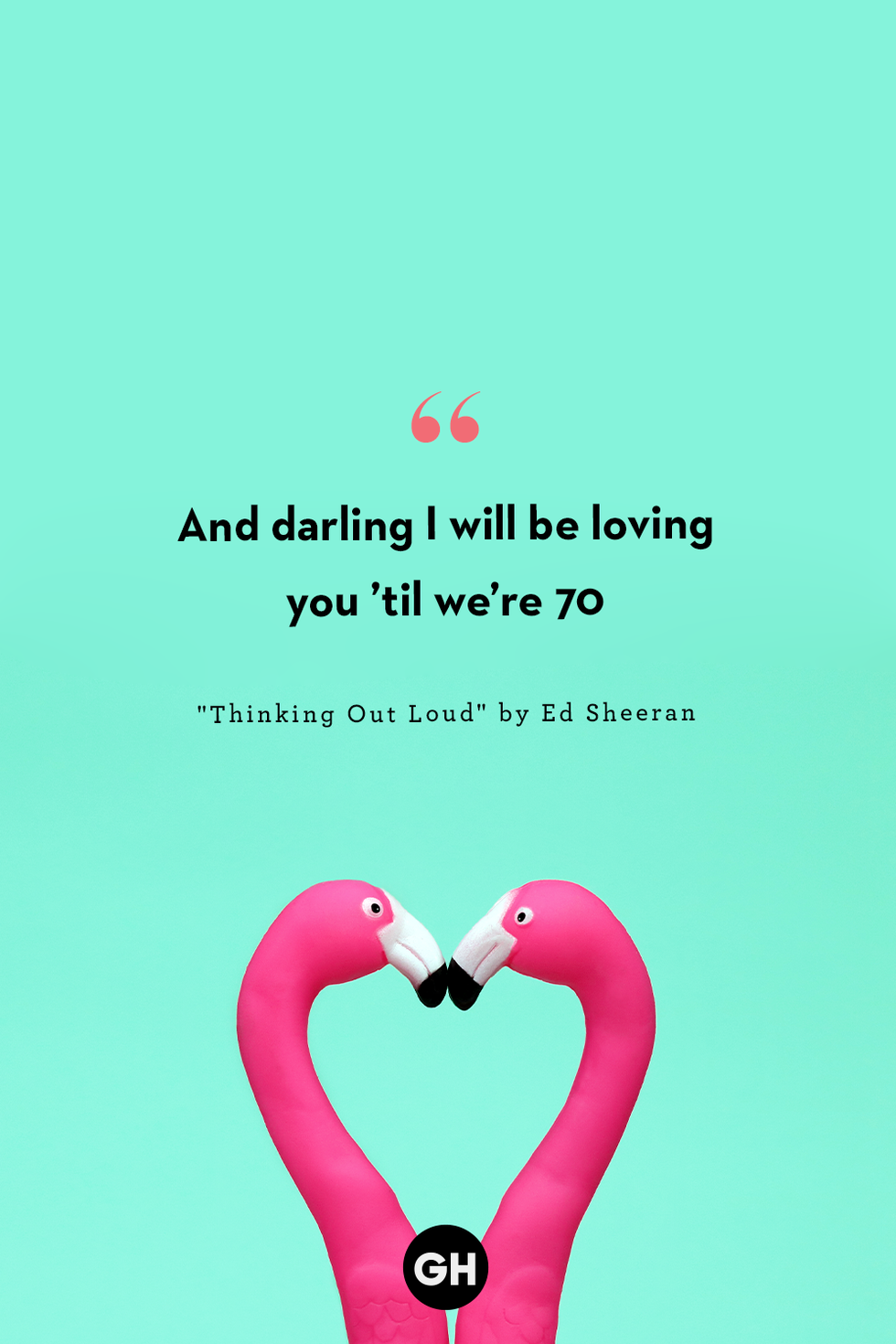 couples quotes for instagram two flamingos touching noses on teal background with black text