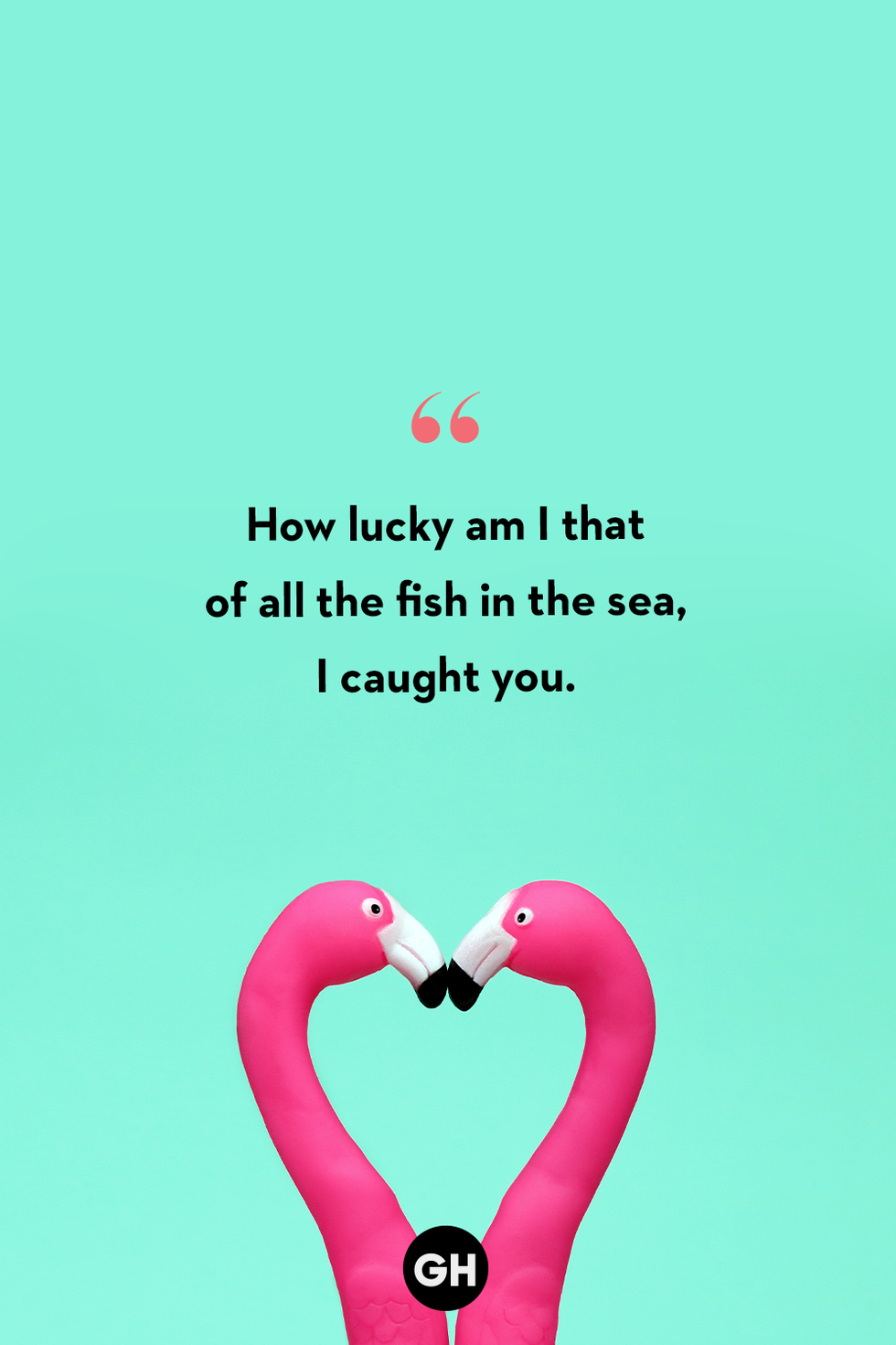 couples quotes for instagram two pink flamingos touching noses on teal background with black text