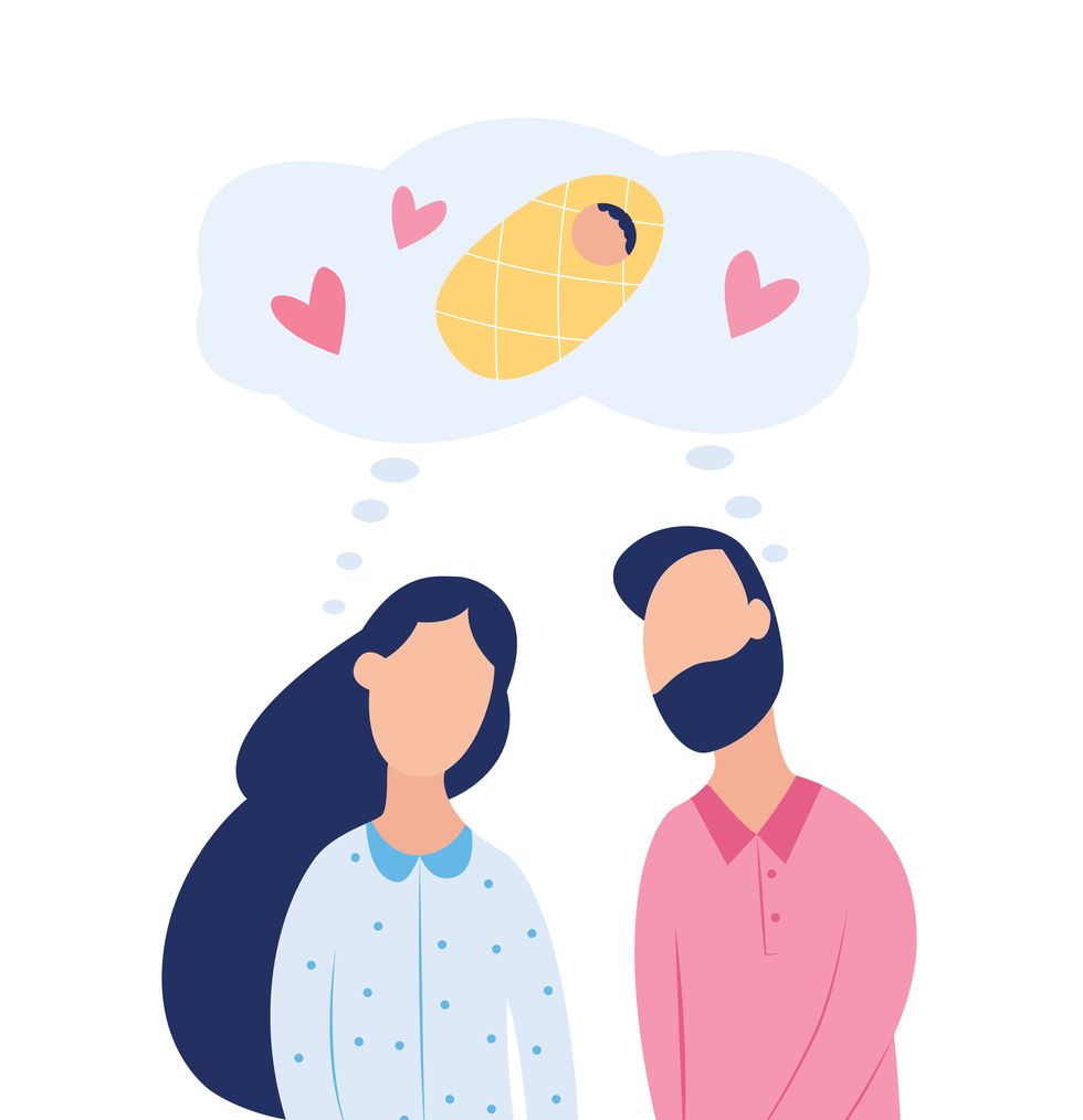 couple dream about child, fertility treatment flat vector illustration isolated