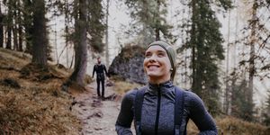 couple hiking in the dolomites