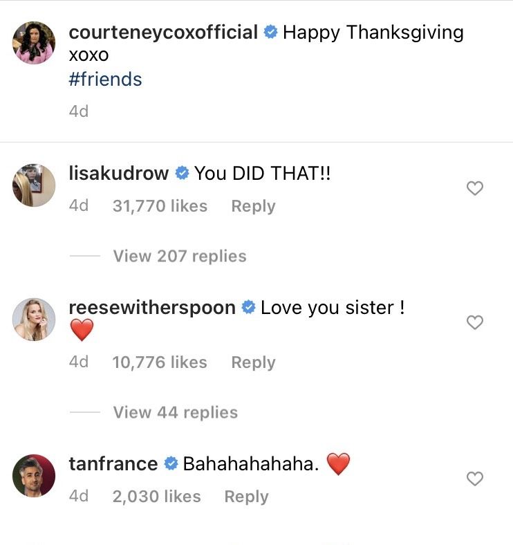 courteney cox throwback thanksgiving instagram post
