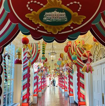 a hallway with colorful decorations