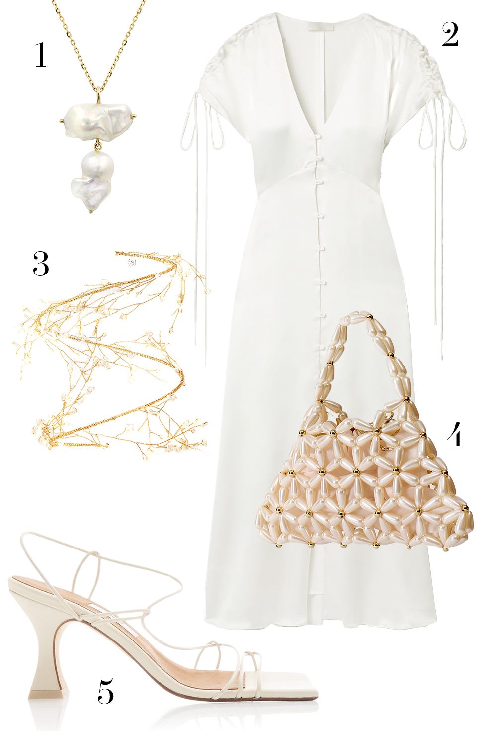 vanessa cocchiaro dress, vanina beaded bag, whitesoace double pearl necklace, missta sandals, 14quatorzo bracelet