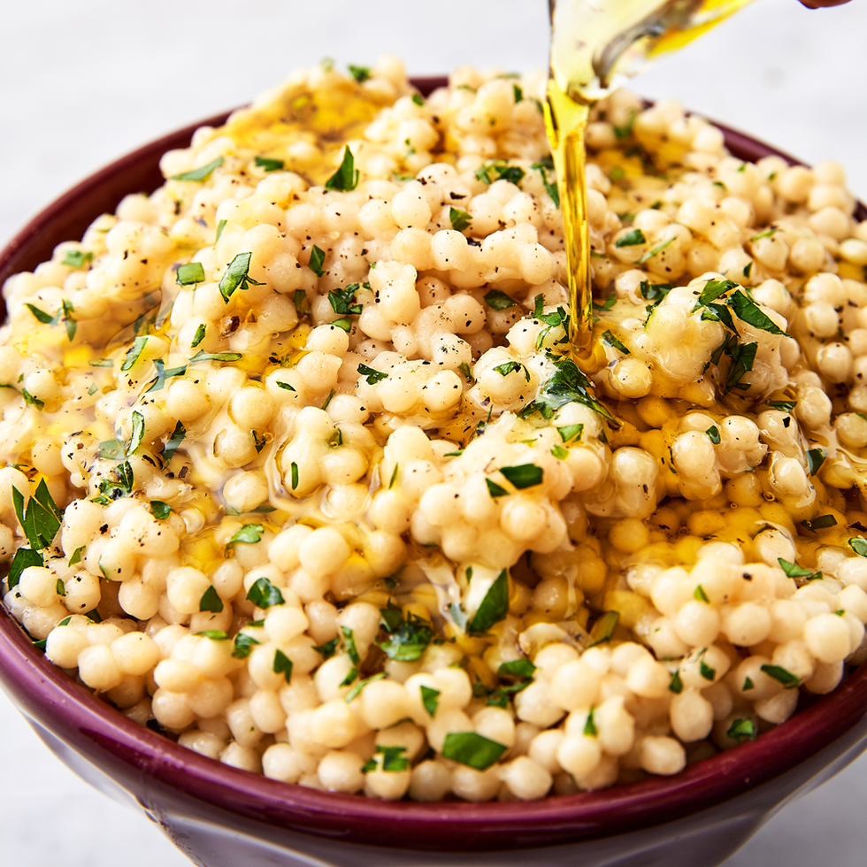 lemony herb couscous topped with parsley and olive oil