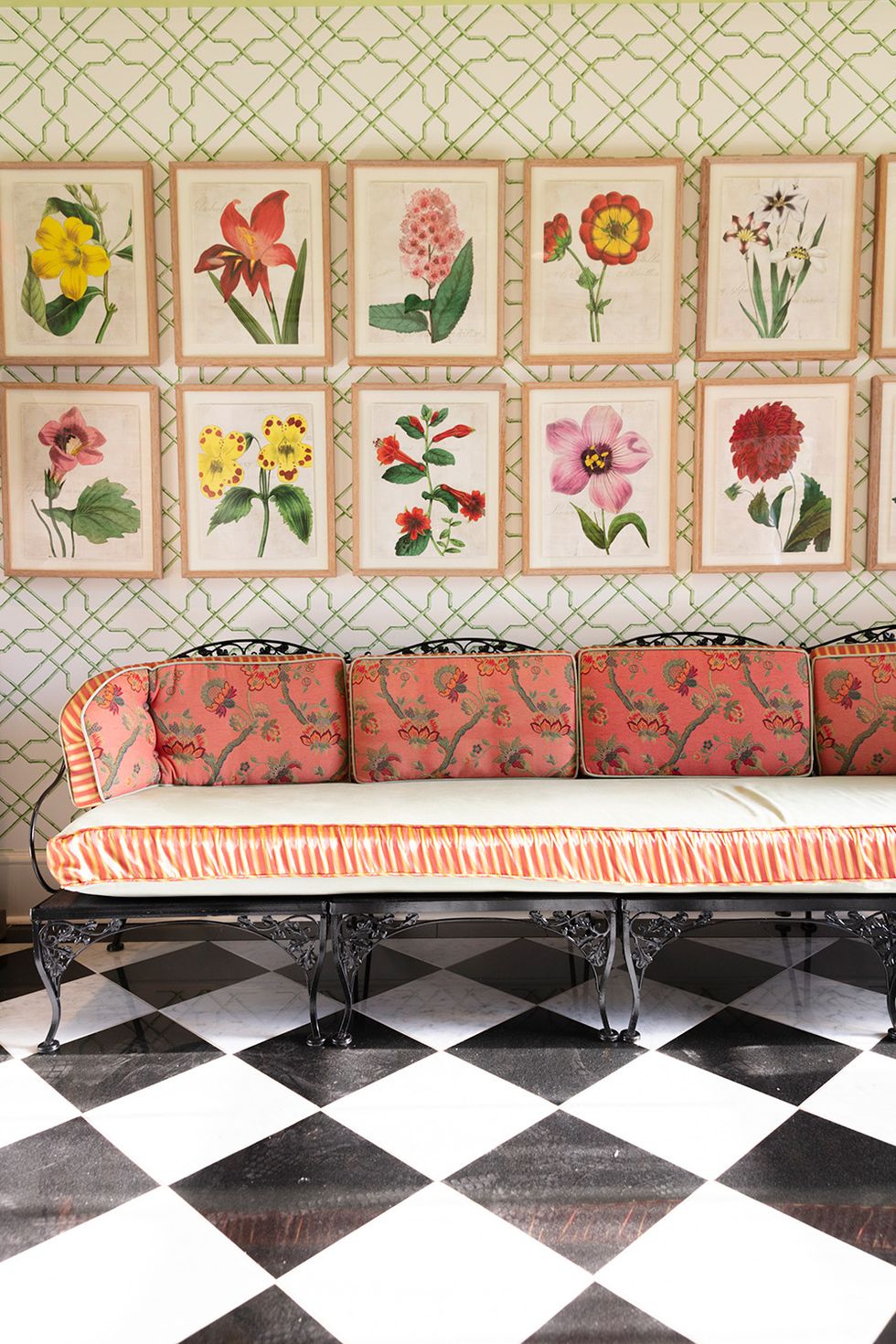 patterned couch in a sunroom at the southern hotel in covington louisiana