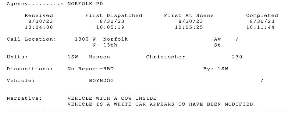 police report from norfolk police department