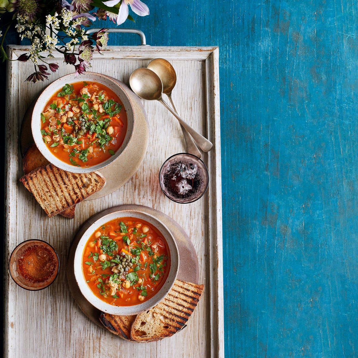 crab, harissa and chickpea soup