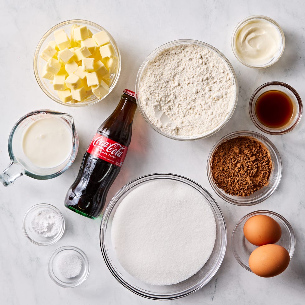chocolate coca cola sheet pan cake with chocolate icing