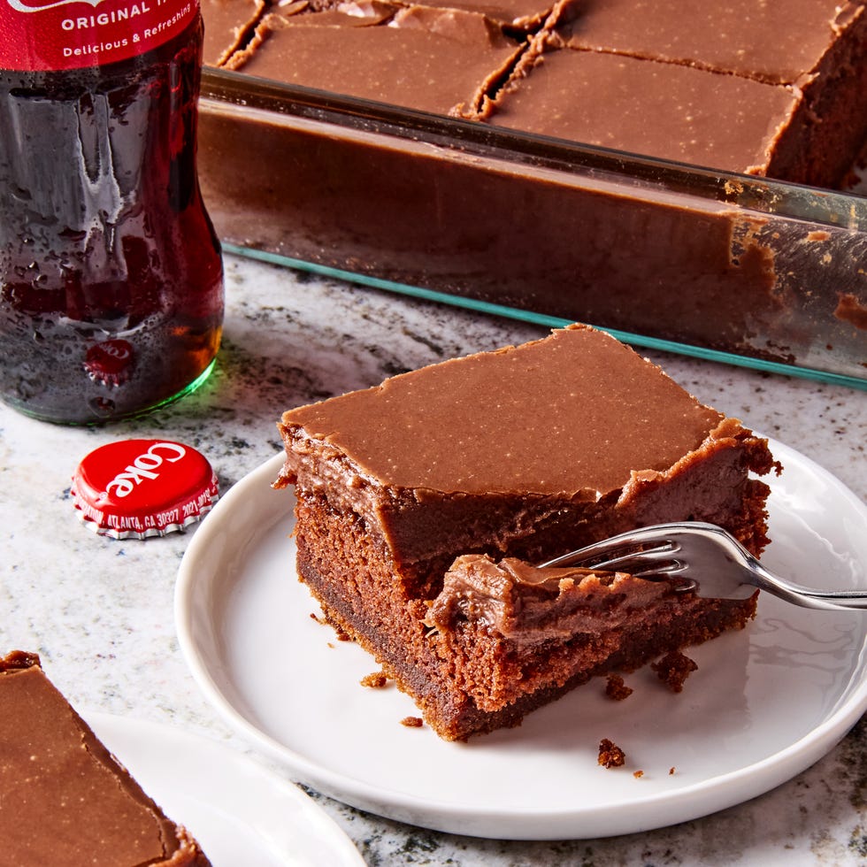 chocolate coca cola sheet pan cake with chocolate icing