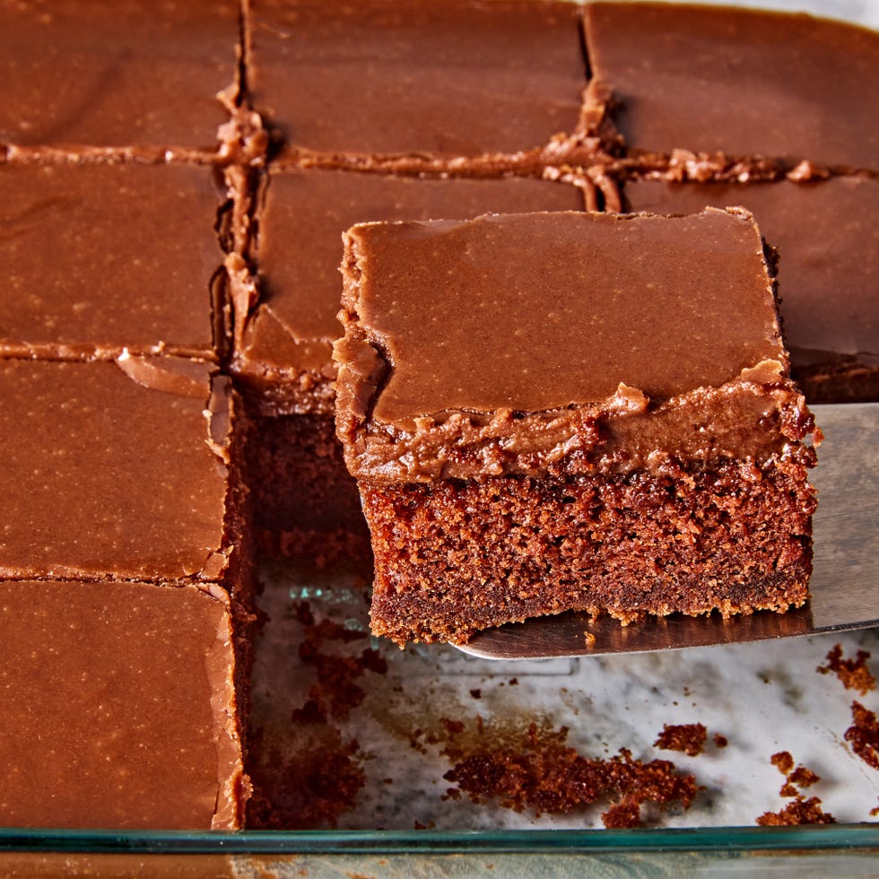 chocolate coca cola sheet pan cake with chocolate icing