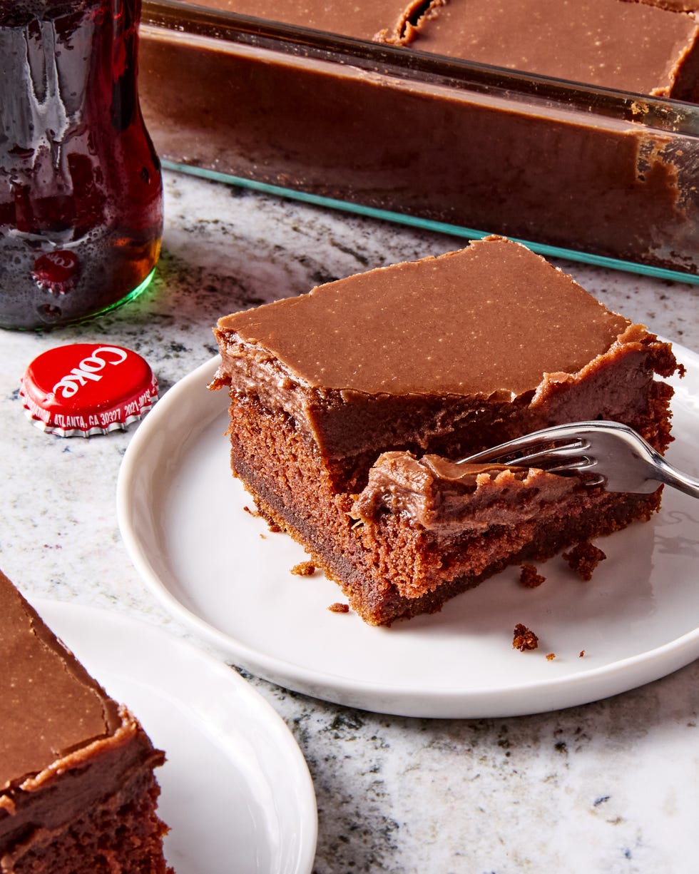 chocolate coca cola sheet pan cake with chocolate icing