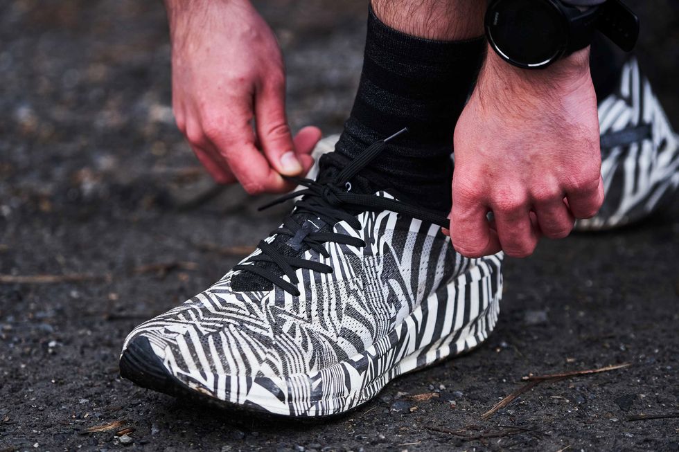 craft carbon light trail running shoes in zebra with pat heine